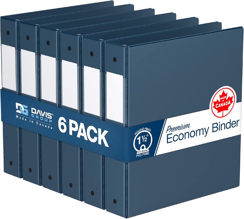 Davis Group Premium Economy 6-Pack 3-Ring Binders for School or Office, Round-Ring Binders, 1.5 Inch, Navy Blue - Image 1